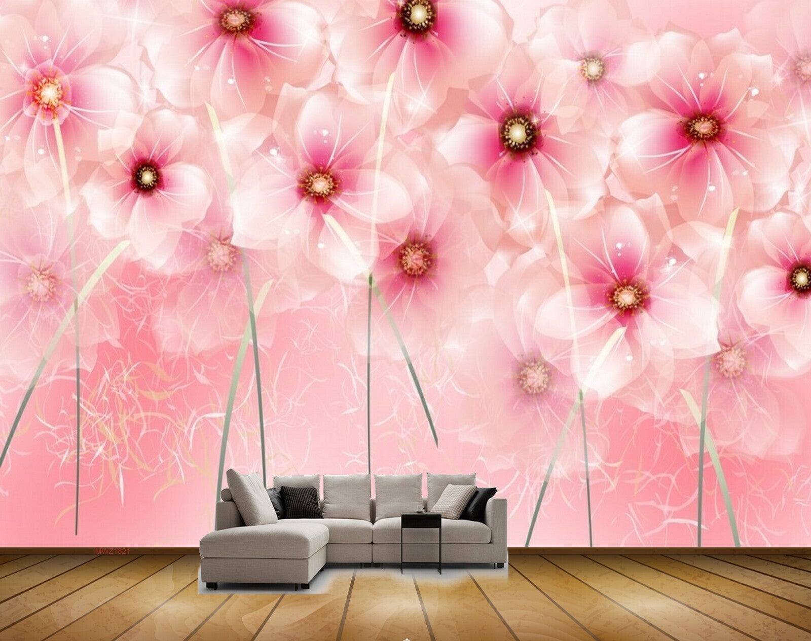 Avikalp MWZ1821 Pink Flowers 3D HD Wallpaper