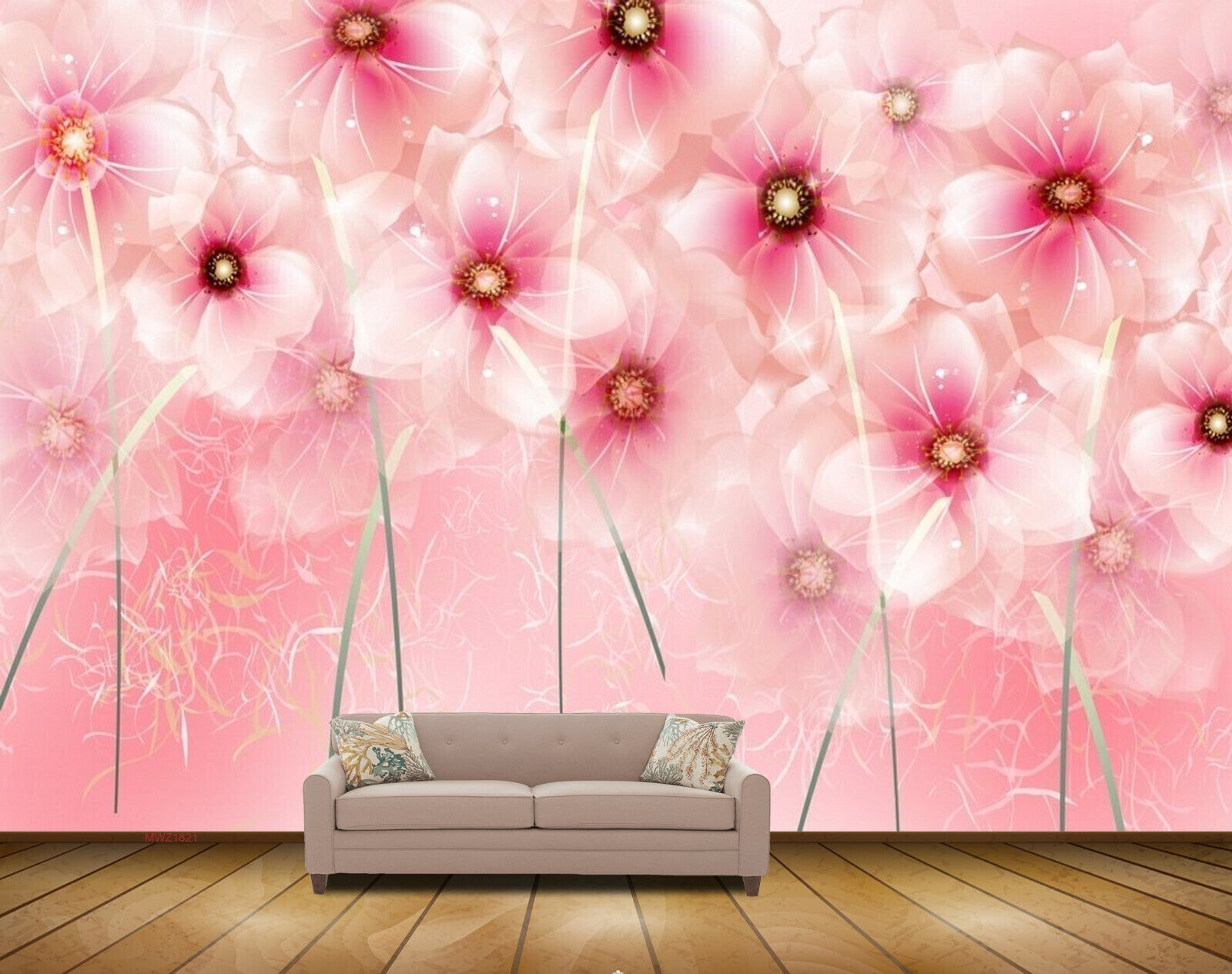 Avikalp MWZ1821 Pink Flowers 3D HD Wallpaper