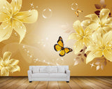 Avikalp MWZ1825 Golden Flowers Butterflies HD Wallpaper