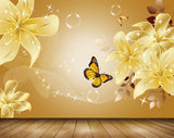 Avikalp MWZ1825 Golden Flowers Butterflies 3D HD Wallpaper