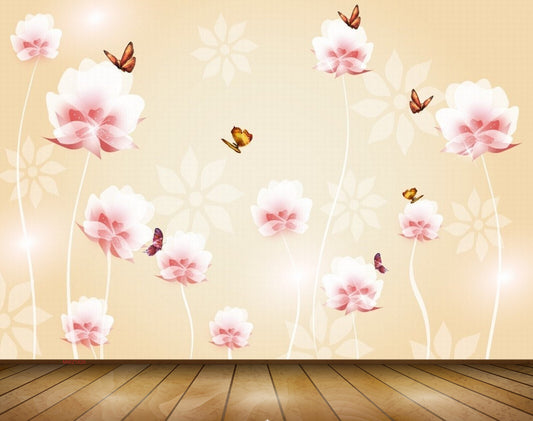 Avikalp MWZ1826 Pink White Flowers Butterflies 3D HD Wallpaper