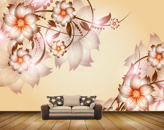 Avikalp MWZ1827 Pink White Flowers Leaves HD Wallpaper