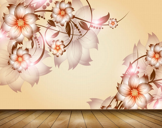 Avikalp MWZ1827 Pink White Flowers Leaves 3D HD Wallpaper