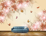 Avikalp MWZ1828 Peach Flowers Butterflies HD Wallpaper
