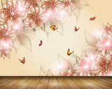 Avikalp MWZ1828 Peach Flowers Butterflies 3D HD Wallpaper