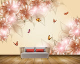 Avikalp MWZ1828 Peach Flowers Butterflies 3D HD Wallpaper