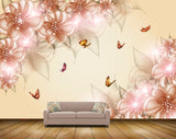 Avikalp MWZ1828 Peach Flowers Butterflies 3D HD Wallpaper