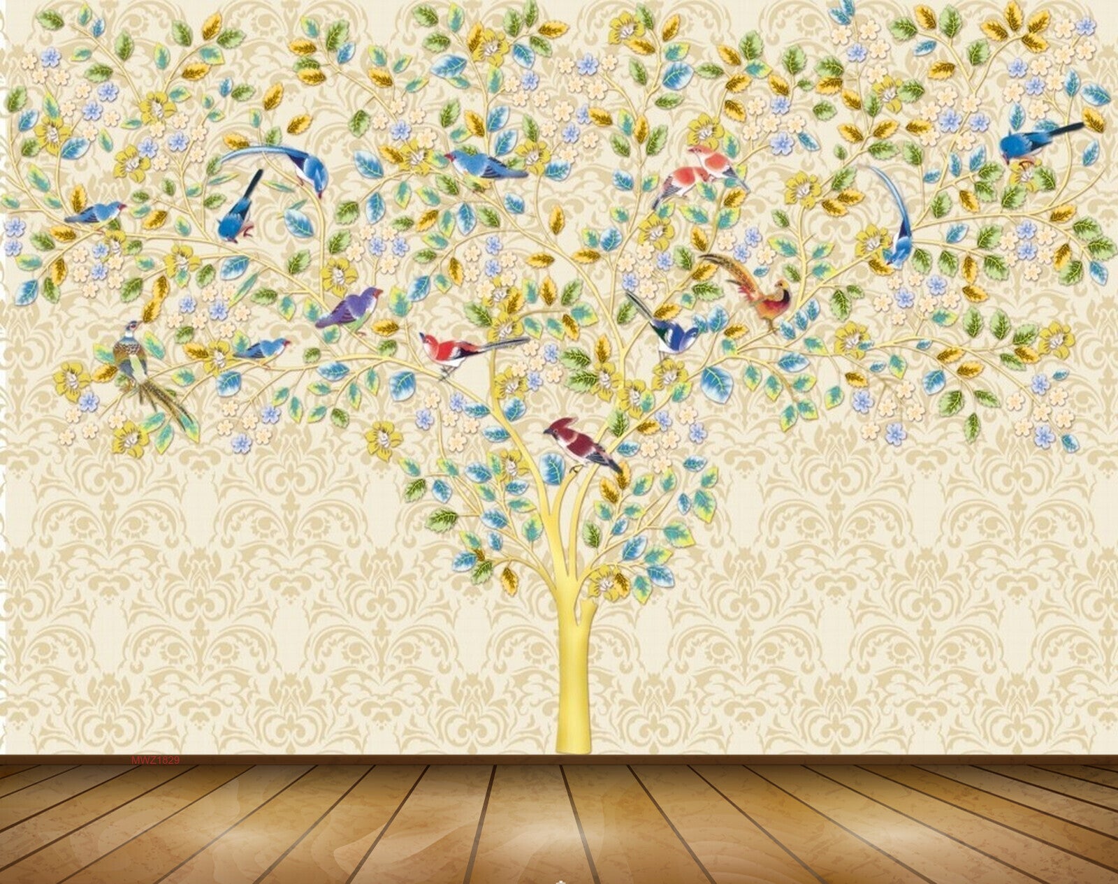 Avikalp MWZ1829 Tree Birds Leaves 3D HD Wallpaper