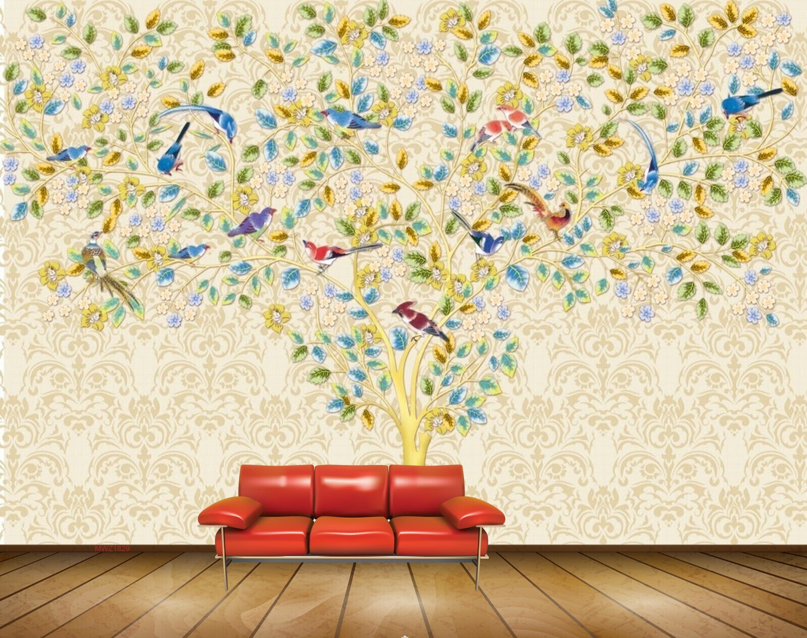 Avikalp MWZ1829 Tree Birds Leaves 3D HD Wallpaper