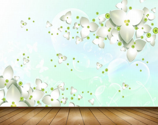 Avikalp MWZ1833 White Green Flowers 3D HD Wallpaper