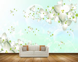 Avikalp MWZ1833 White Green Flowers 3D HD Wallpaper