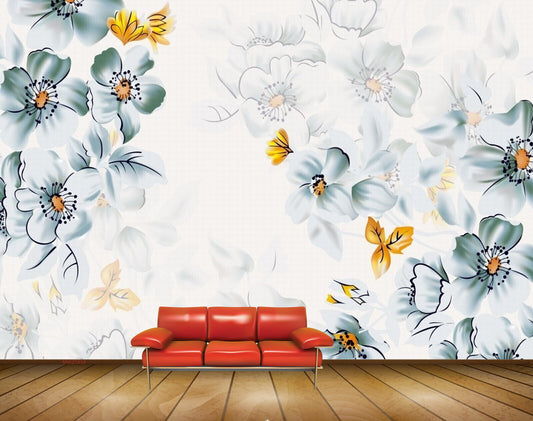 Avikalp MWZ1834 White Green Flowers Birds Butterflies HD Wallpaper