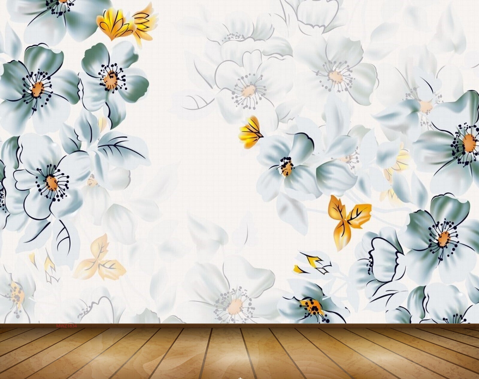 Avikalp MWZ1834 White Green Flowers Birds Butterflies 3D HD Wallpaper