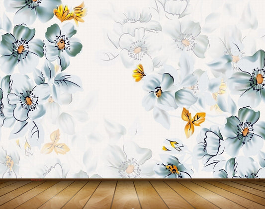 Avikalp MWZ1834 White Green Flowers Birds Butterflies 3D HD Wallpaper