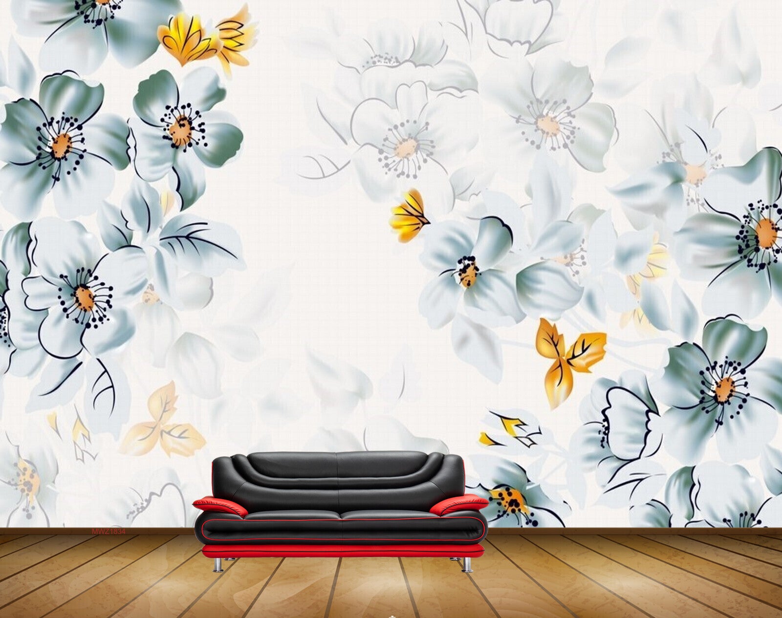 Avikalp MWZ1834 White Green Flowers Birds Butterflies 3D HD Wallpaper