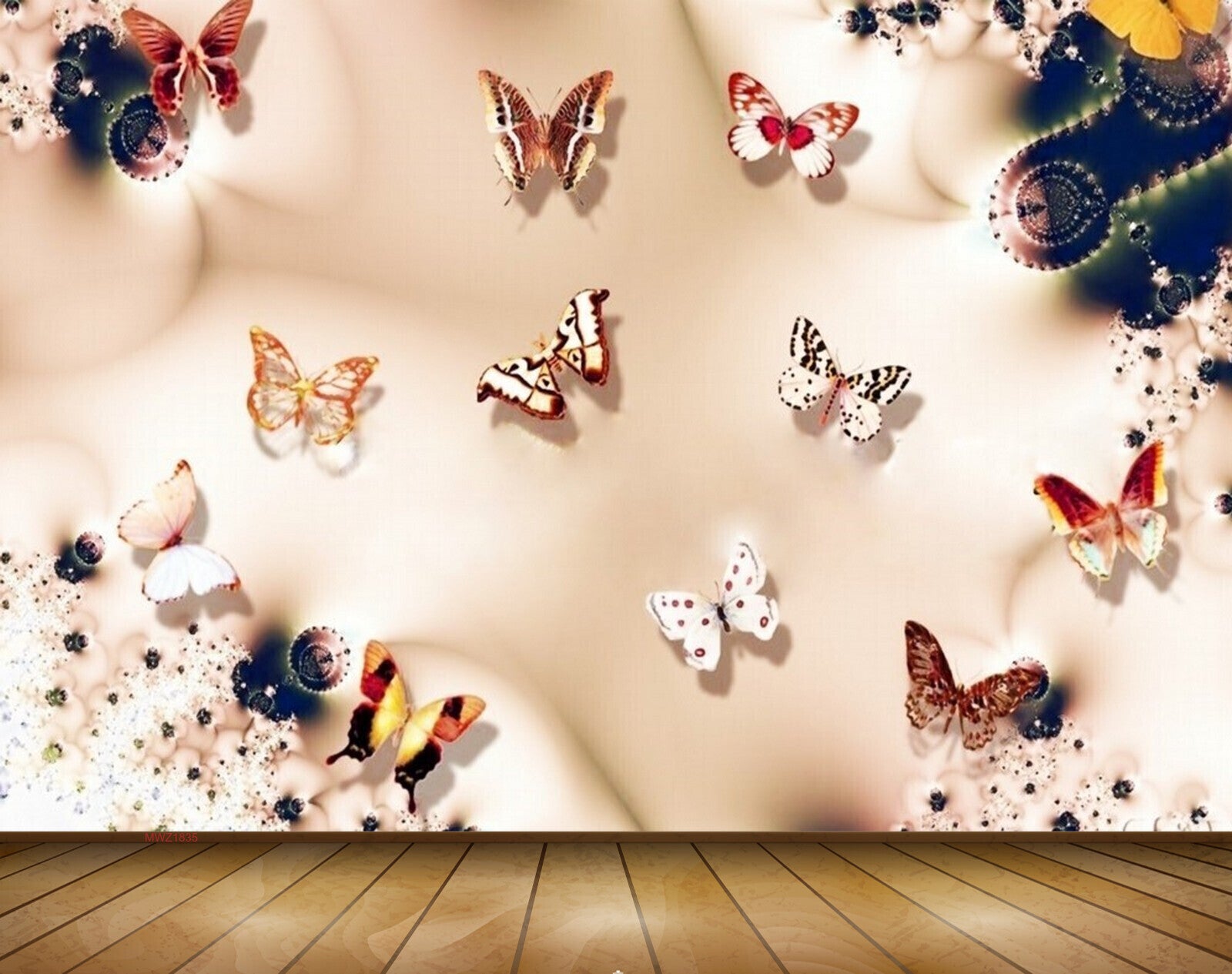 Avikalp MWZ1835 Orange Red White Butterflies 3D HD Wallpaper