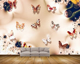 Avikalp MWZ1835 Orange Red White Butterflies 3D HD Wallpaper