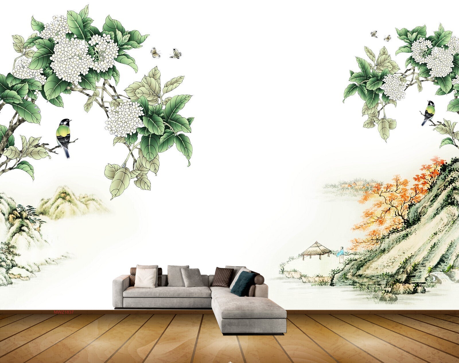 Avikalp MWZ1837 White Flowers Birds Butterflies HD Wallpaper
