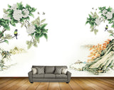 Avikalp MWZ1837 White Flowers Birds Butterflies 3D HD Wallpaper