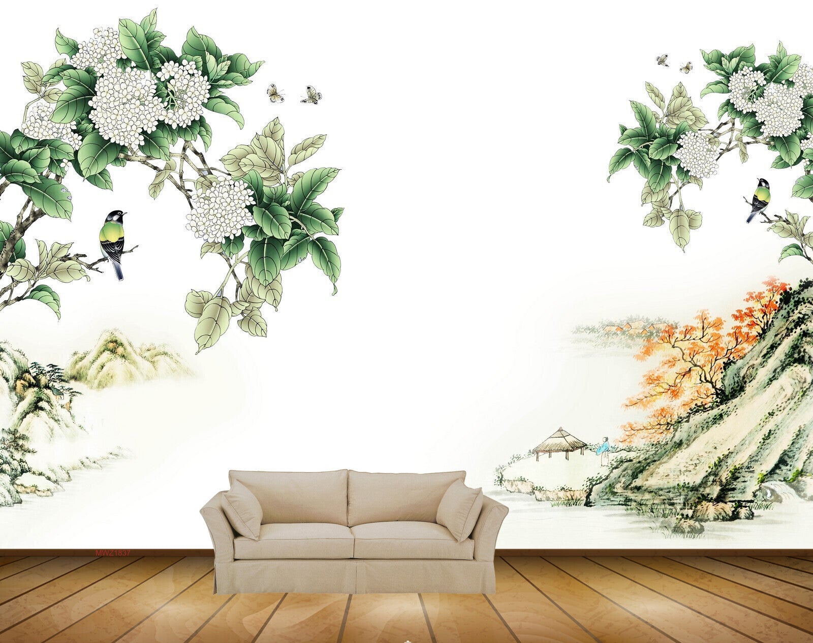 Avikalp MWZ1837 White Flowers Birds Butterflies 3D HD Wallpaper