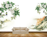 Avikalp MWZ1837 White Flowers Birds Butterflies 3D HD Wallpaper