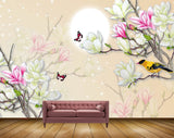 Avikalp MWZ1838 White Pink Flowers Birds Butterflies HD Wallpaper