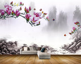 Avikalp MWZ1844 Pink White Flowers Birds Butterflies HD Wallpaper