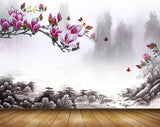 Avikalp MWZ1844 Pink White Flowers Birds Butterflies 3D HD Wallpaper