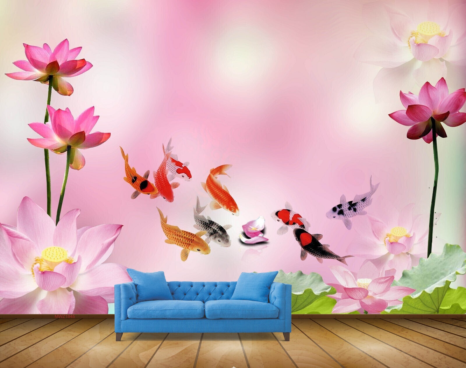 Avikalp MWZ1845 Pink Flowers Fishes HD Wallpaper