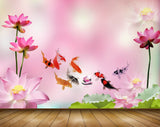 Avikalp MWZ1845 Pink Flowers Fishes 3D HD Wallpaper