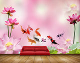 Avikalp MWZ1845 Pink Flowers Fishes 3D HD Wallpaper