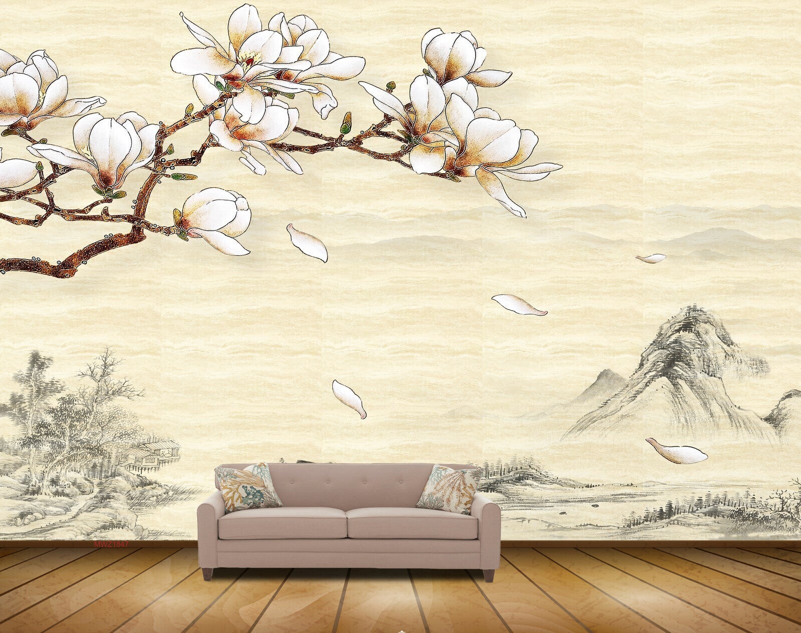 Avikalp MWZ1847 White Flowers Branches Mountains HD Wallpaper