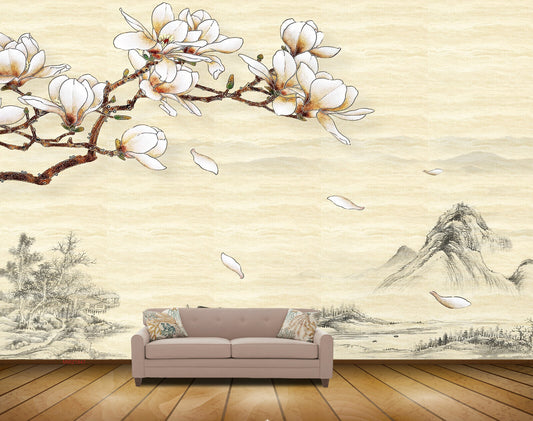 Avikalp MWZ1847 White Flowers Branches Mountains HD Wallpaper