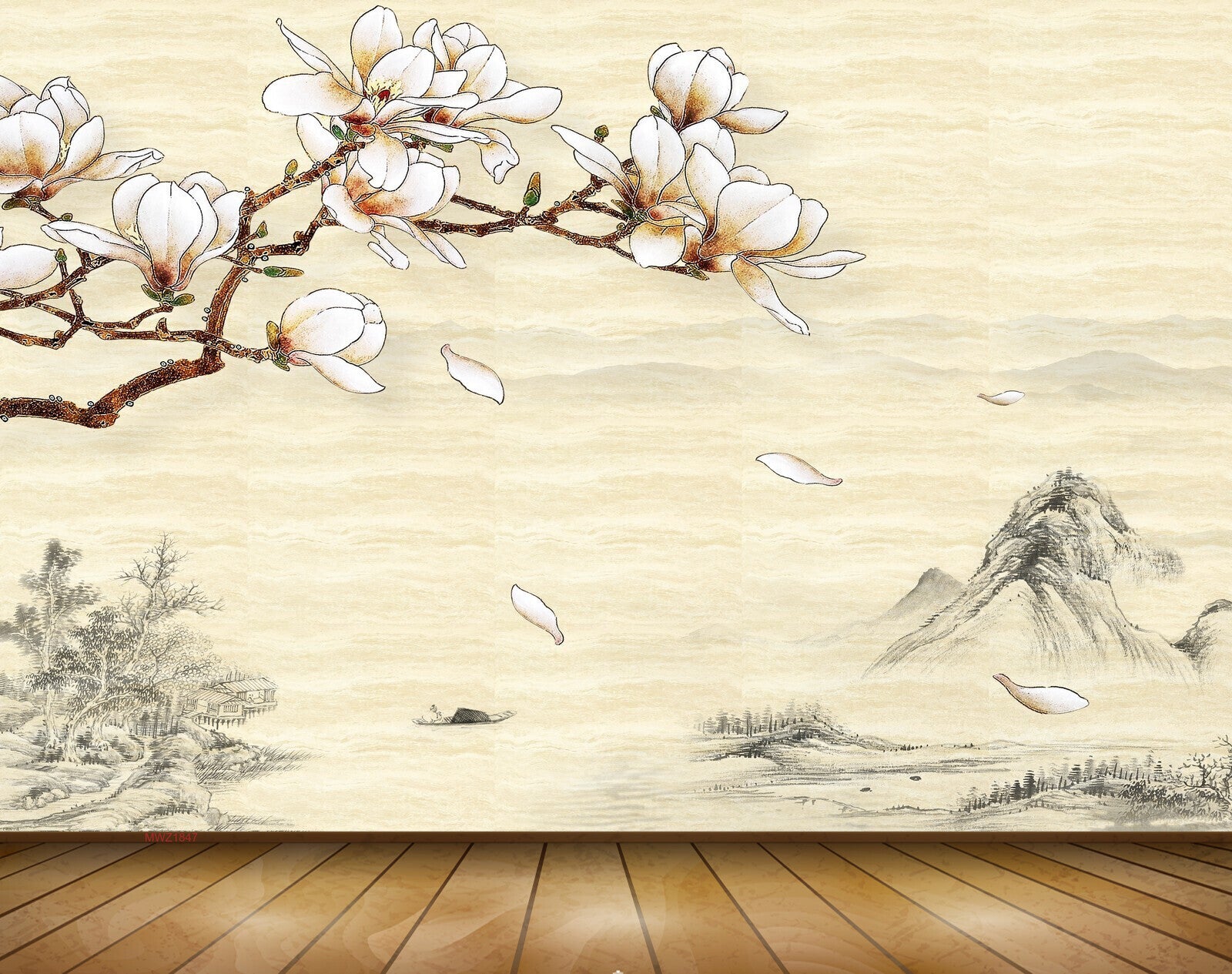 Avikalp MWZ1847 White Flowers Branches Mountains 3D HD Wallpaper