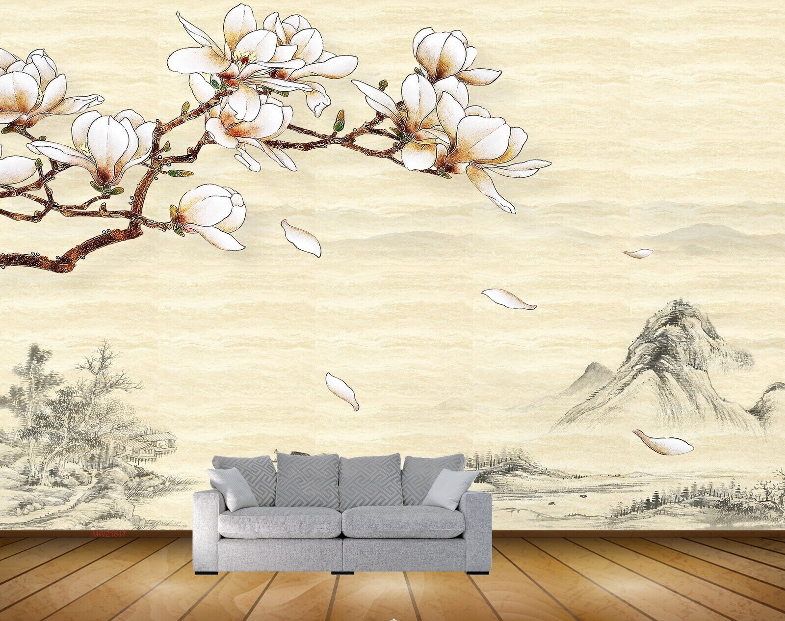 Avikalp MWZ1847 White Flowers Branches Mountains 3D HD Wallpaper