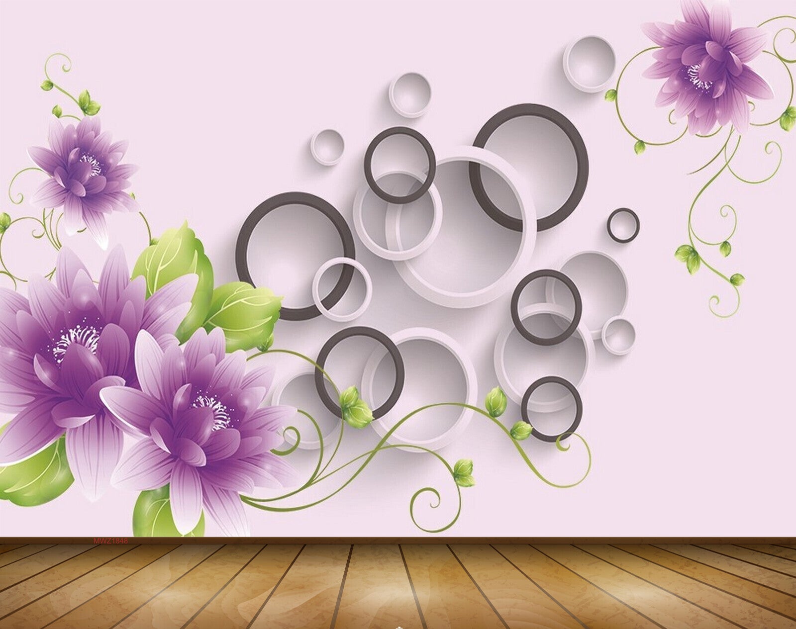 Avikalp MWZ1848 Purple Flowers 3D HD Wallpaper