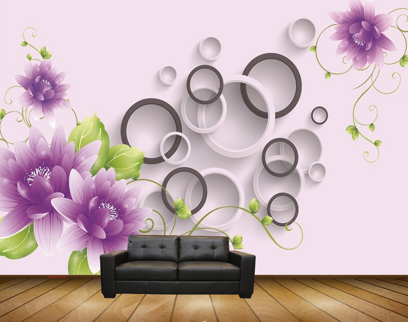 Avikalp MWZ1848 Purple Flowers 3D HD Wallpaper