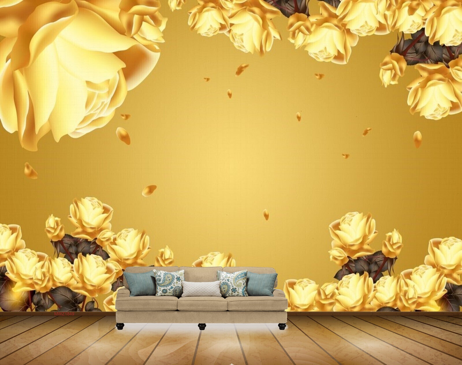 Avikalp MWZ1849 Yellow Brown Flowers 3D HD Wallpaper