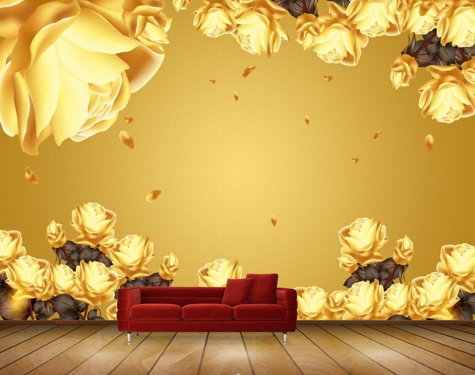 Avikalp MWZ1849 Yellow Brown Flowers 3D HD Wallpaper
