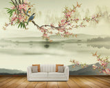Avikalp MWZ1850 Pink White Flowers River Branch Birds HD Wallpaper