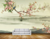 Avikalp MWZ1850 Pink White Flowers River Branch Birds 3D HD Wallpaper