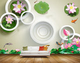 Avikalp MWZ1851 White Pink Flowers Fishes 3D HD Wallpaper