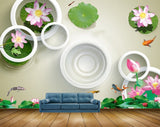 Avikalp MWZ1851 White Pink Flowers Fishes 3D HD Wallpaper