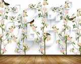 Avikalp MWZ1852 White Flowers Birds 3D HD Wallpaper
