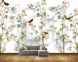 Avikalp MWZ1852 White Flowers Birds 3D HD Wallpaper