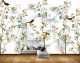 Avikalp MWZ1852 White Flowers Birds 3D HD Wallpaper