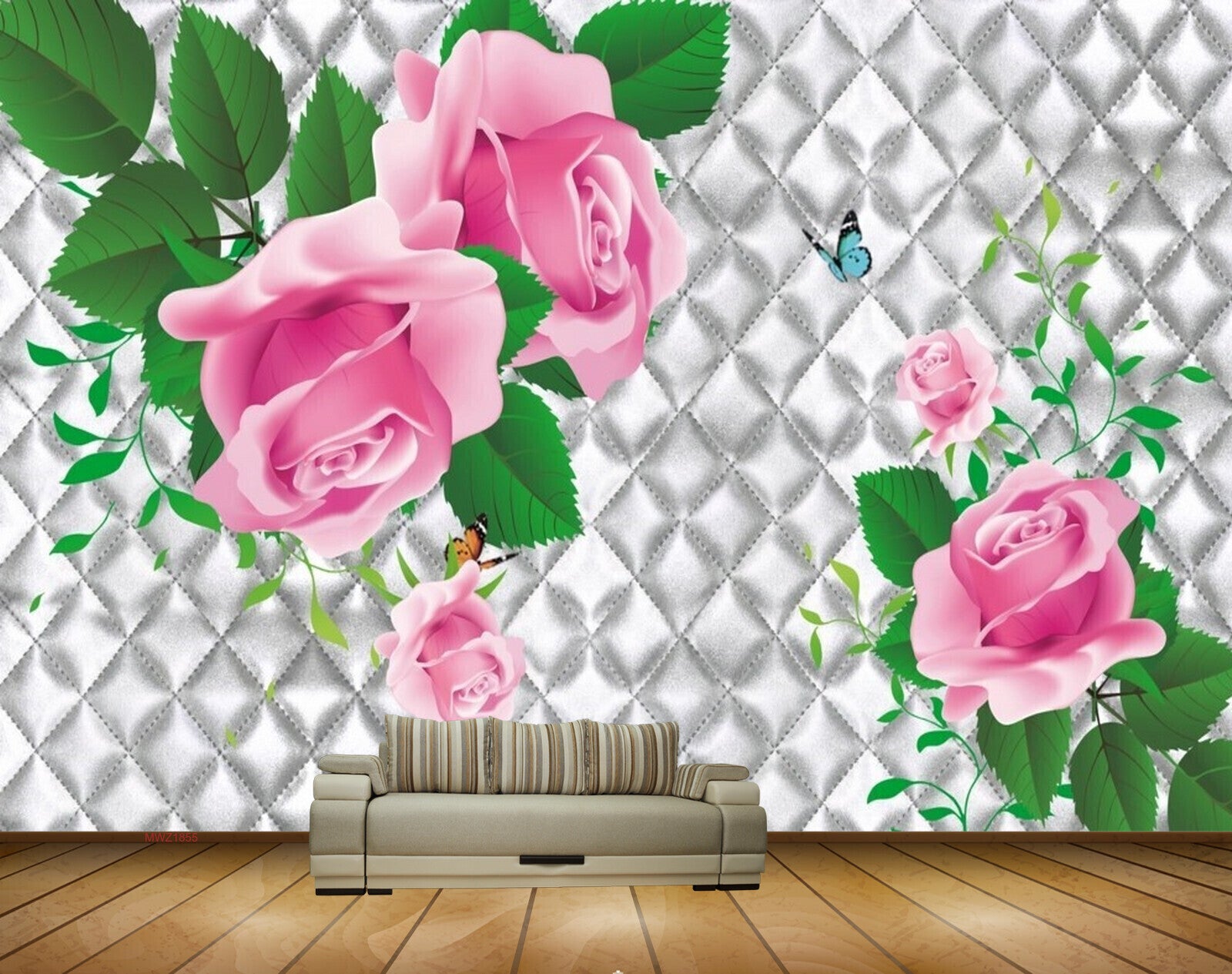 Avikalp MWZ1855 Pink Rose Butterflies Trees 3D HD Wallpaper