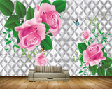 Avikalp MWZ1855 Pink Rose Butterflies Trees 3D HD Wallpaper