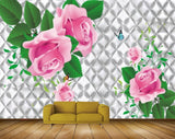 Avikalp MWZ1855 Pink Rose Butterflies Trees 3D HD Wallpaper