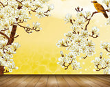 Avikalp MWZ1856 White Golden Flowers Bird 3D HD Wallpaper